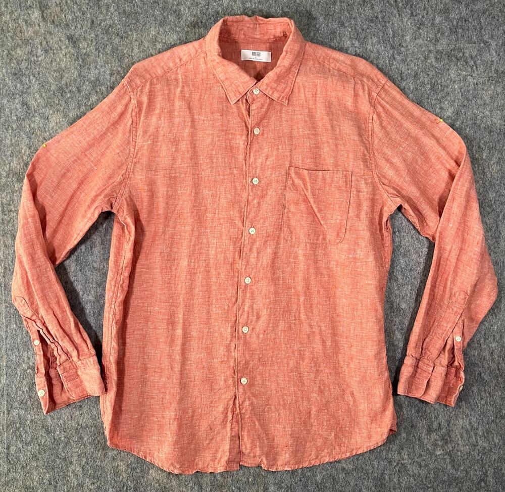 Uniqlo Premium Linen Button Down Shirt / Men Large / Terracotta Orange 464932